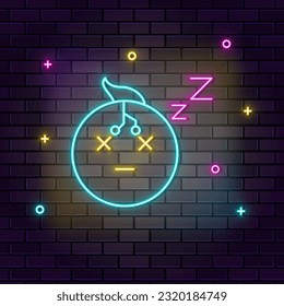 Intelligence, snooze, robot icon , neon on wall. Dark background brick wall neon icon.