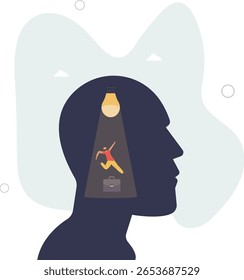 Pensamento inteligente, sabedoria ou intuição no cérebro genial, mentalidade criativa ou inteligência emocional, vida humana.