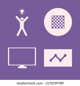intelligence vector icons set. with happy man bulb, chess board, monitor and statistics in set