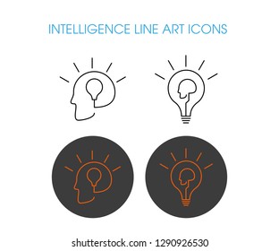 Intelligence Vector Line Icons. Contains Brain Power,  Self Learning related Icons. Editable Stroke. 