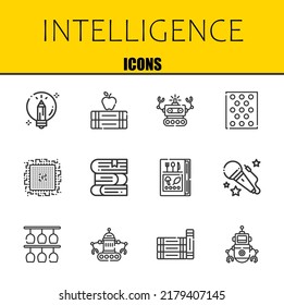 intelligence vector line icons set. creative, books and robot Icons. Thin line design. Modern outline graphic elements, simple stroke symbols stock illustration