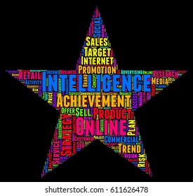 Intelligence word cloud colorful text star typography