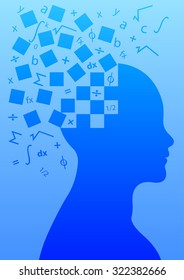 Intelligence,Brightness and Smartness concept by Brain processing ability with human head and mathematics symbol, vector illustration