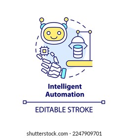 Intelligent automation concept icon. Digital robotic technologies. AI in computing abstract idea thin line illustration. Isolated outline drawing. Editable stroke. Arial, Myriad Pro-Bold fonts used