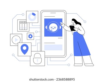 Intelligent bots abstract concept vector illustration. Computer engineer using intelligent chatbot for marketing services, artificial intelligence, IoB industry, big data abstract metaphor.
