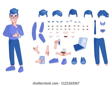 Intelligent boy creator. Vector illustration set