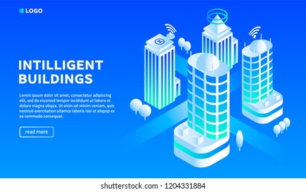 Intelligent building concept background. Isometric illustration of intelligent building vector concept background for web design