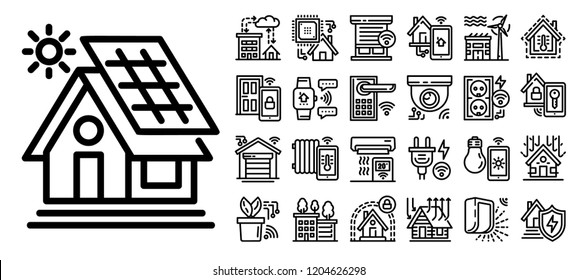 Intelligent building icon set. Outline set of intelligent building vector icons for web design isolated on white background