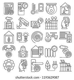 Intelligent building system icon set. Outline set of intelligent building system vector icons for web design isolated on white background