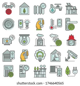 Intelligent building system icon set. Outline set of intelligent building system vector icons for web design isolated on white background
