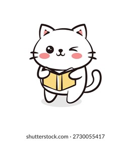 Se muestra una pose de gato inteligente centrada en la lectura de un libro, ideal para la Biblioteca, el estudio o los diseños educativos.