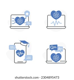 Intelligent conversation icon set for Medical Applications. Language model symbol collection. Smart language chat symbols. AI communication symbol set. Chat, GPT vector icons. Editable Stroke.	