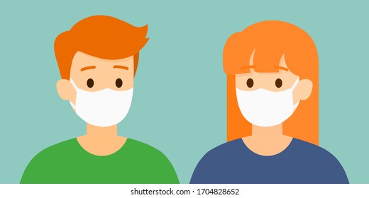 Una pareja inteligente con máscara los protege de COVID-19, vector, ilustración