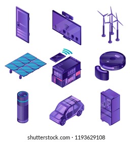 Intelligent device icon set. Isometric set of intelligent device vector icons for web design isolated on white background