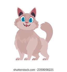 Gato beige extático e inteligente. Gato sonriente. Estilo de caricatura, Ilustración vectorial