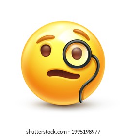 Intelligent emoji. Smug emoticon with Monocle and raised eyebrow 3D stylized vector icon