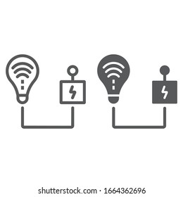 Intelligent energy control line and glyph icon, technology and solar, light bulb with controller sign, vector graphics, a linear pattern on a white background, eps 10