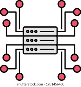 Intelligent Hardware Firewall Concept, Centralized Decentralized Network Server Structure Concept Vector Color Icon Design, Network Equipment And Web Hosting Symbol, 