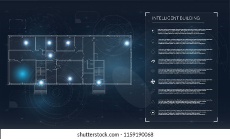 Intelligent home. Infographic. Futuristic screen hud concept. Future technology display design. Science icon. Hud ui  app. 