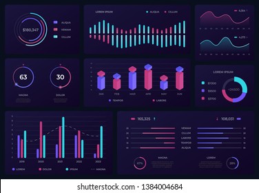 Intelligent Hud Interface Technology Graphic Display. Interactive Panel On Dark Blue Background With Charts, Diagrams. Vector Data Screen, Futuristic Ui Infographic.