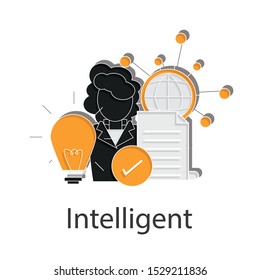 Intelligent icon on white background. Business creative idea design concept. Flat vector illustration use for presentation, mobile app, web page, brochure or project. 