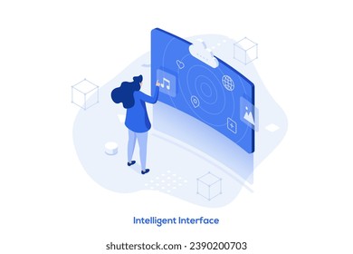 Intelligent interface isometric concept vector illustration. Interactive user interface, usability engineering, personalized experience design, artificial intelligence abstract metaphor.
