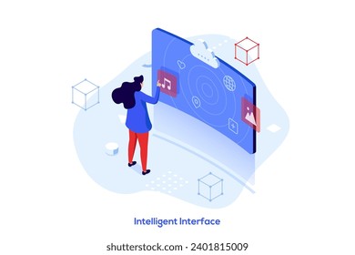 Intelligent interface isometric concept vector illustration. Interactive user interface, usability engineering, personalized experience design, artificial intelligence abstract metaphor.