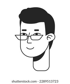 Intelligent man with eyeglasses flat line monochromatic vector character head. Simple outline avatar icon. Editable cartoon user portrait. Lineart spot illustration for web graphic design, animation