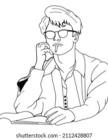 intelligent man who is focused on getting his success, hand drawn, doodle, lines