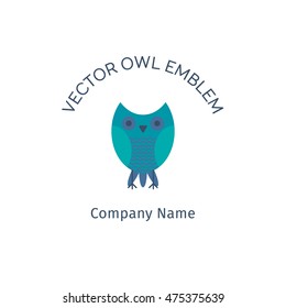 Intelligent owl logo template. Vector flat design