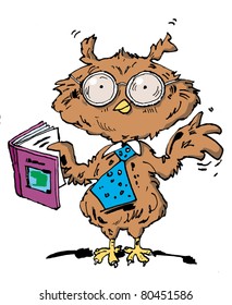 Intelligent owl reading while wearing a tie