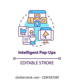 Intelligent pop-ups concept icon. Boosting conversation with dynamic content abstract idea thin line illustration. Isolated outline drawing. Editable stroke. Arial, Myriad Pro-Bold fonts used