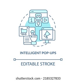 Intelligent pop-ups turquoise concept icon. Boost conversation with dynamic content abstract idea thin line illustration. Isolated outline drawing. Editable stroke. Arial, Myriad Pro-Bold fonts used