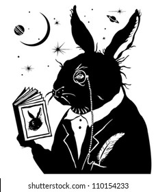 Intelligent Rabbit Reading A Book.