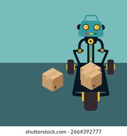 La tecnología de robot inteligente está transportando y gestionando paquetes de cartón en el almacén de la industria logística trabajando de forma automática e inteligente.