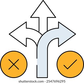 Icono de enrutamiento inteligente . Flechas de ruta con puntos de decisión. Color negro y amarillo. Ilustración vectorial.