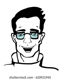 Intelligent and smiling man in glasses