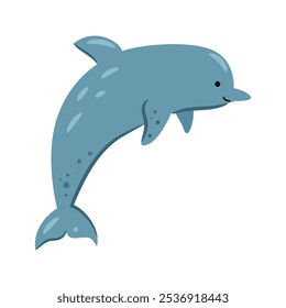 Intelligent and social marine mammal, dolphin. Vector isolated carnivorous sea or ocean dweller. Underwater creature with echolocation, animal with elongated beak or rostrum and blowhole