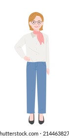 Intelligent and stylish woman with glasses and scarf. Older female character. flat design style vector illustration.