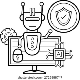 Concepto de sistemas inteligentes y protección digital, Asegurar datos con diseño de íconos de Vector de inteligencia artificial, Ilustración de stock de automatización de IA