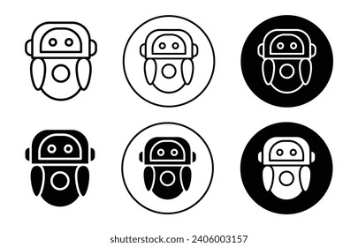 Intelligenter taktischer Roboter Gesicht Kopf einfache Symbol Symbol-Symbol. Cyborg-Uhu-Illustration in schwarz-weißer Farbe