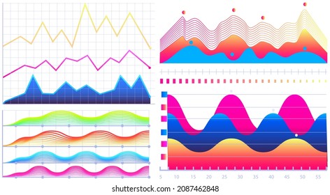 Intelligent technology hud interactive panel. Data screen with charts, diagrams. Futuristic ui infographics on white background. Diagram lines color chart, graph presentation. Annual financial report