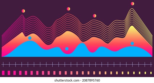 Intelligent technology hud interactive panel. Data screen with charts, diagrams. Futuristic ui infographics on dark background. Diagram lines color chart, graph presentation. Annual financial report