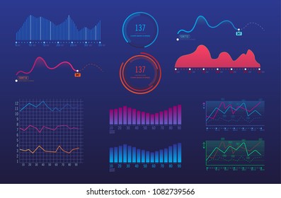 Intelligent technology hud vector interface. 
Network management data screen with charts and diagrams. 
Interface screen with colored infographic illustration. Vector Illustration.