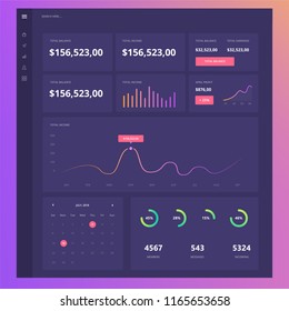 Intelligent technology hud vector interface. Network management data screen with charts and diagrams. Interface screen with colored infographic digital illustration
