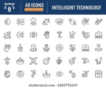 Conjunto de ícones editáveis da linha de tecnologia inteligente.
Ilustração de vetor com traçados editáveis