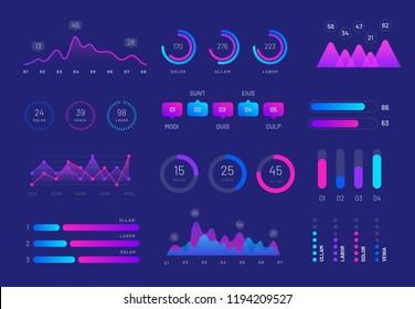 Intelligent technology vector interface for presentation. Network management data screen with colored charts. Interface screen with infographic digital illustration.