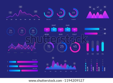 Intelligent technology vector interface for presentation. Network management data screen with colored charts. Interface screen with infographic digital illustration.