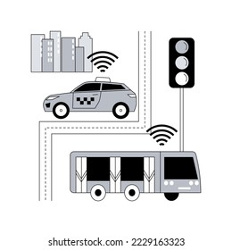 Intelligent transport system abstract concept vector illustration. Intelligent transportation system, autonomous smart driverless car, sensing system, traffic control, wireless abstract metaphor.