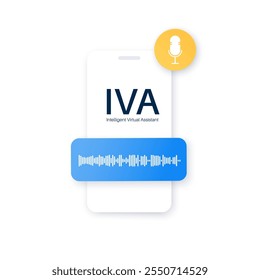 Intelligent Virtual Assistants concept. AI for providing personalized support via chatbots, voice recognition, natural language processing, and automating tasks. IVA on smartphone vector illustration